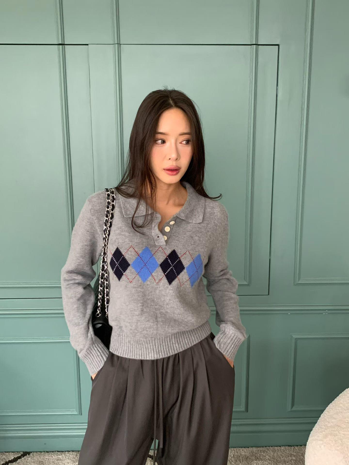 菱格針織POLO上衣